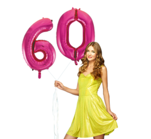 Pink cijfer ballon 60 inclusief helium gevuld