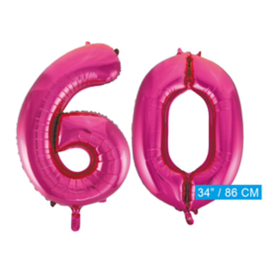 Pink cijfer ballon 60 inclusief helium gevuld