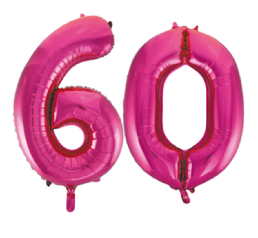 Pink cijfer ballon 60 inclusief helium gevuld