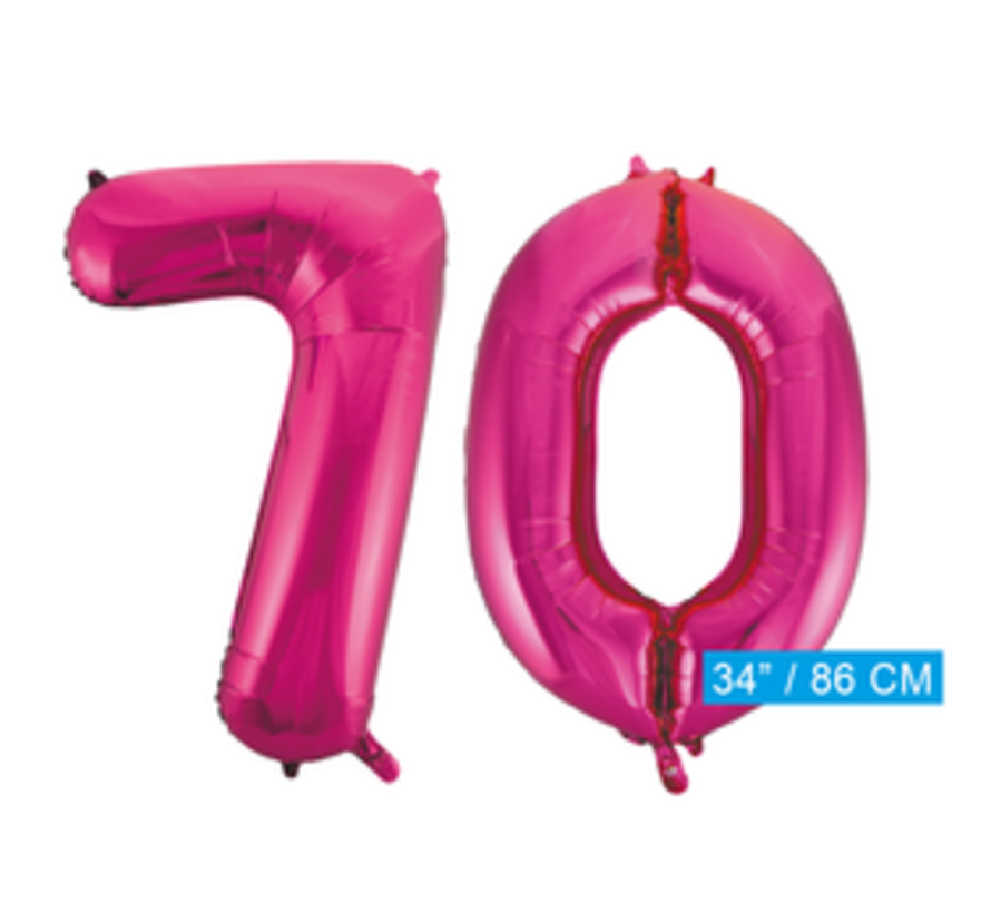 Pink cijfer ballon 70 inclusief helium gevuld