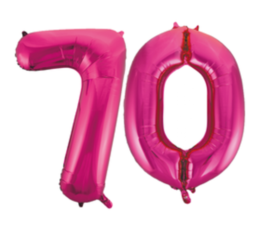 Pink cijfer ballon 70 inclusief helium gevuld