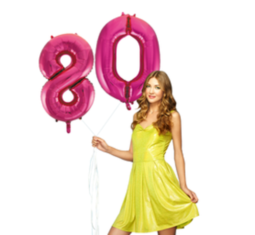 Pink cijfer ballon 80 inclusief helium gevuld