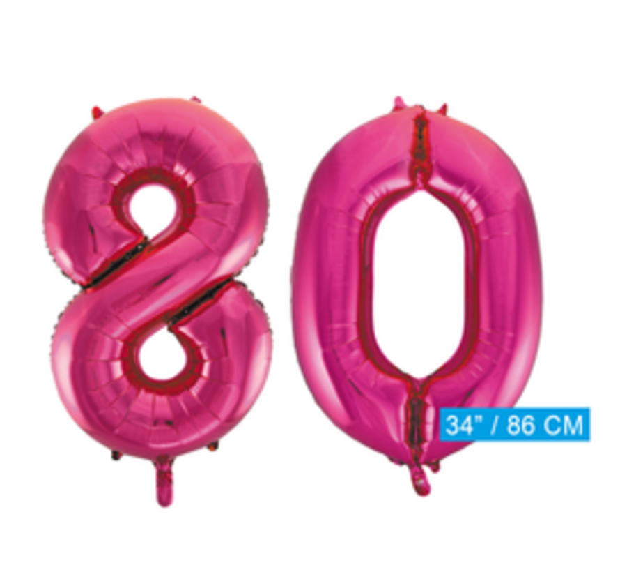 Pink cijfer ballon 80 inclusief helium gevuld