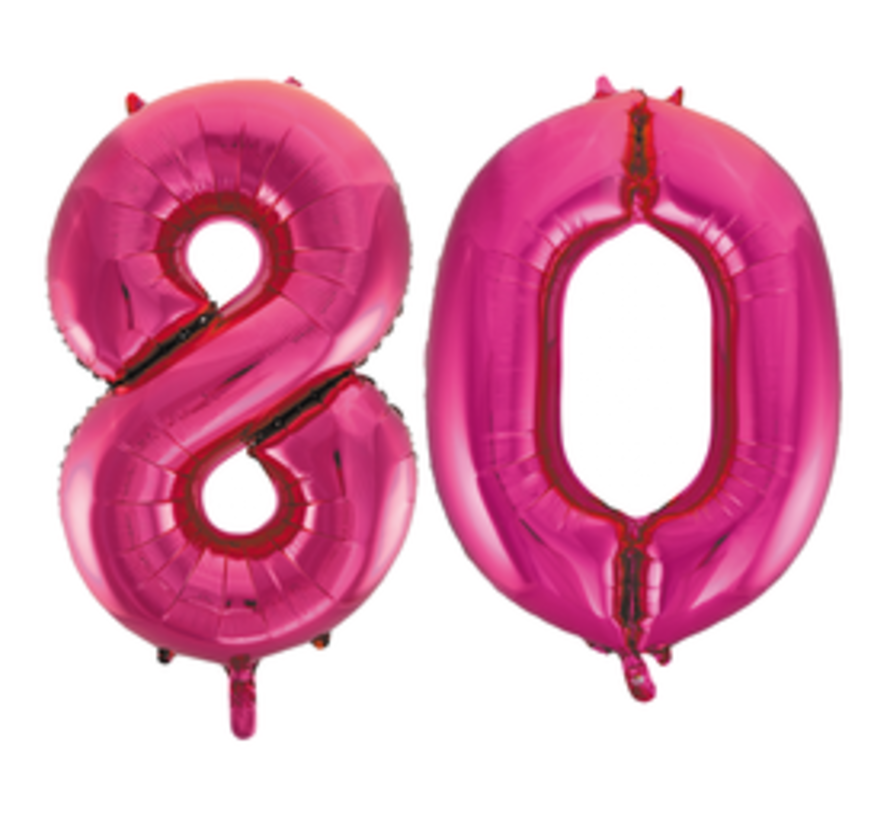 Pink cijfer ballon 80 inclusief helium gevuld