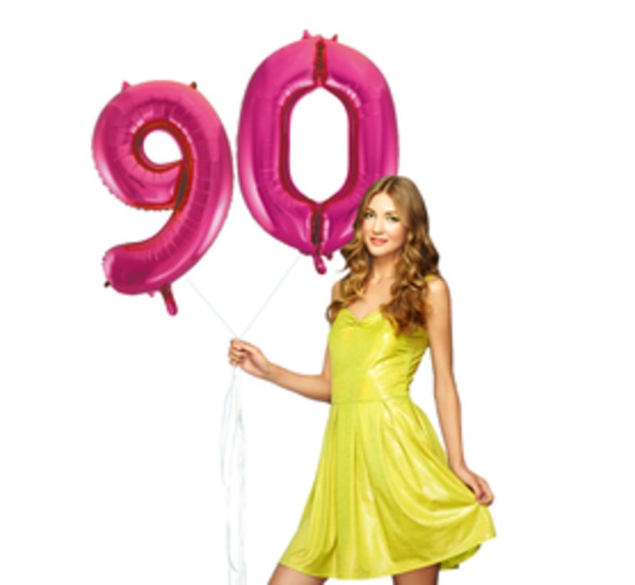 Pink cijfer ballon 90 inclusief helium gevuld