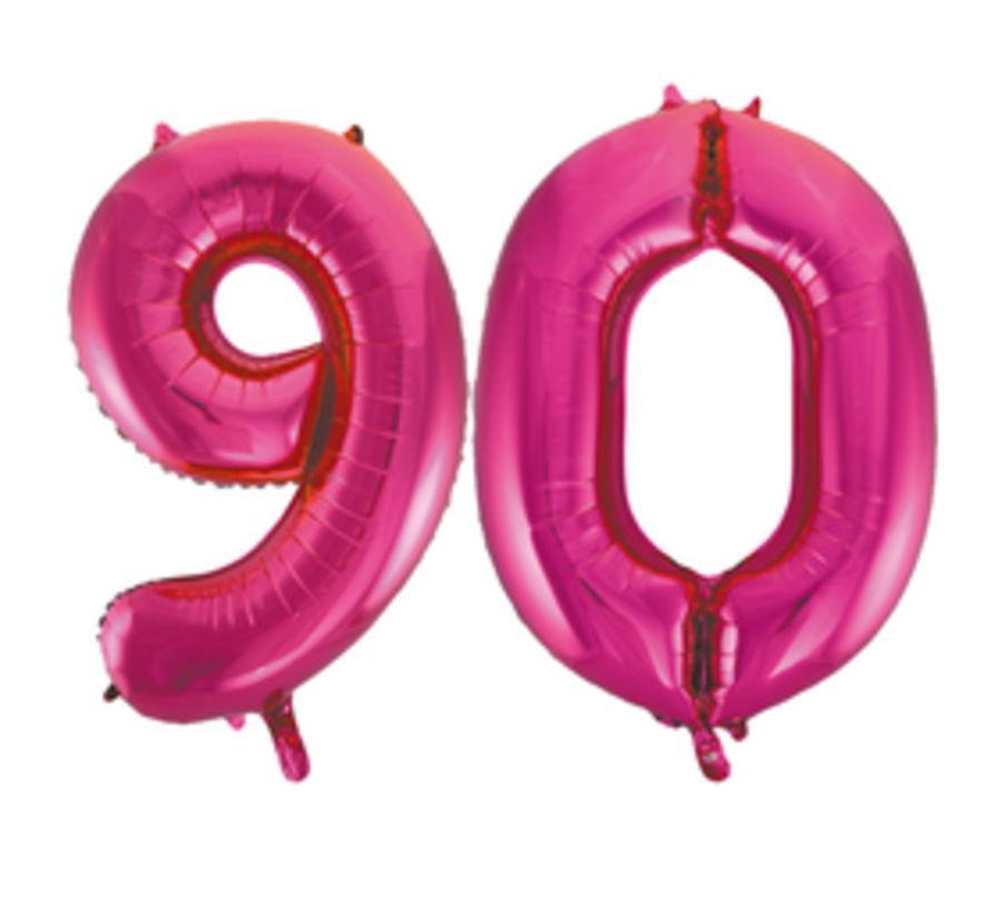 Pink cijfer ballon 90 inclusief helium gevuld