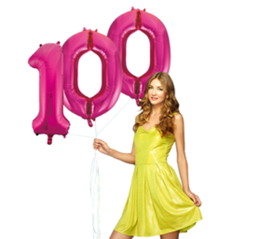 Pink cijfer ballon 100 inclusief helium gevuld