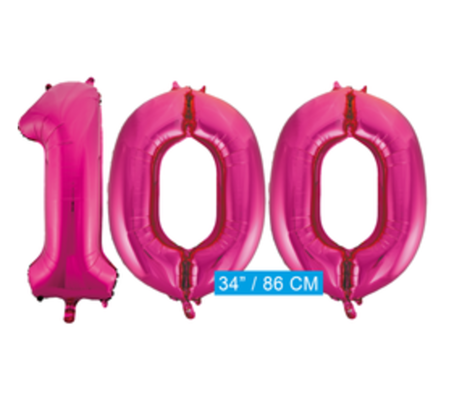 Pink cijfer ballon 100 inclusief helium gevuld