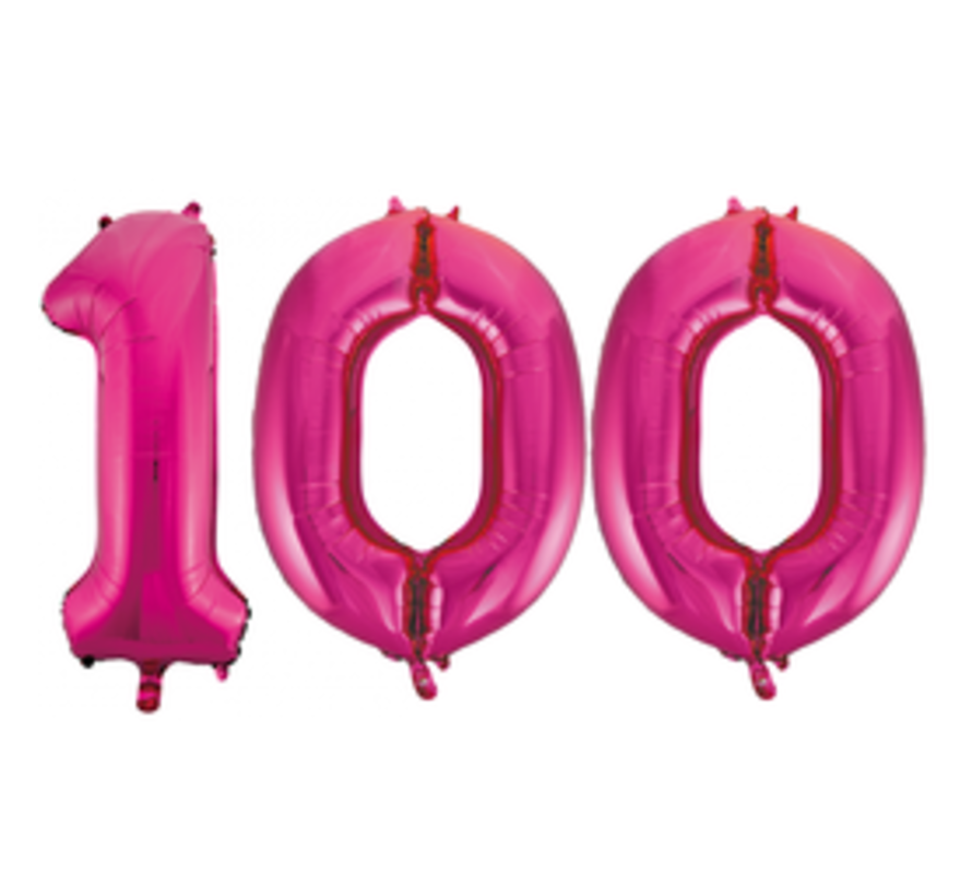 Pink cijfer ballon 100 inclusief helium gevuld