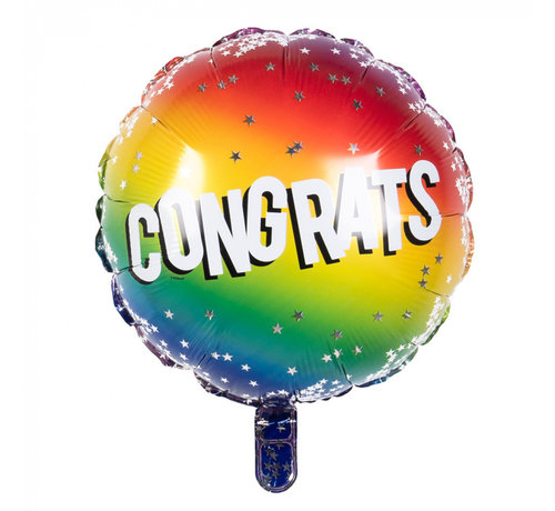 Ronde Folieballon 'Congrats' Regenboog kleuren