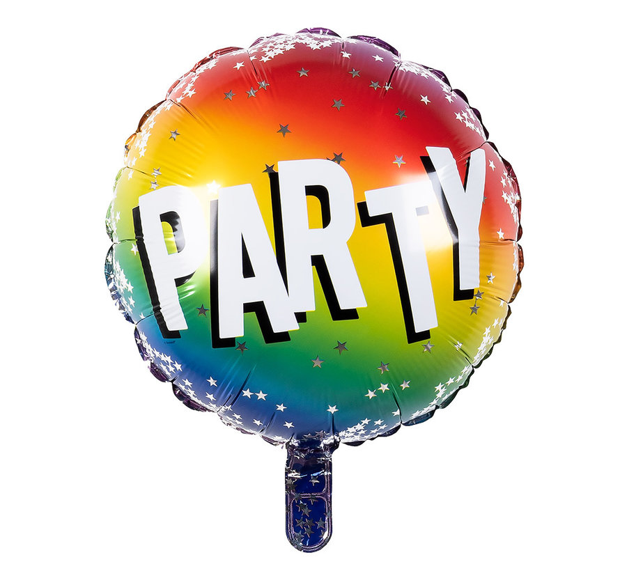 Ronde Folieballon 'Party' regenboog kleuren