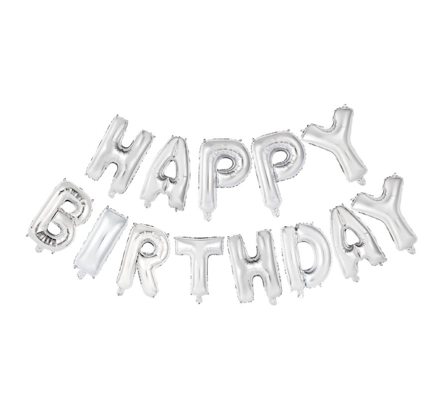 Folie Letter ballon 'Happy Birthday' Zilverkleurig