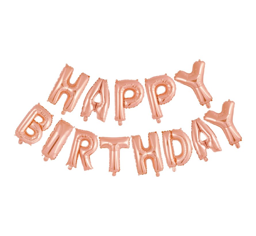 Folie Letter ballon 'Happy Birthday' Rosé Goudkleurig