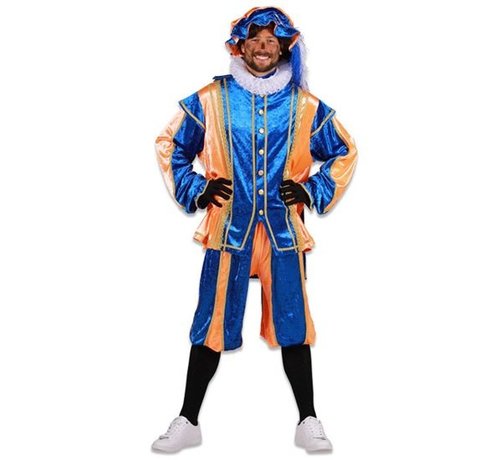 Piet kostuum velours de panne blauw /oranje