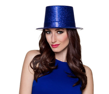 Hoge glitter hoed blauw