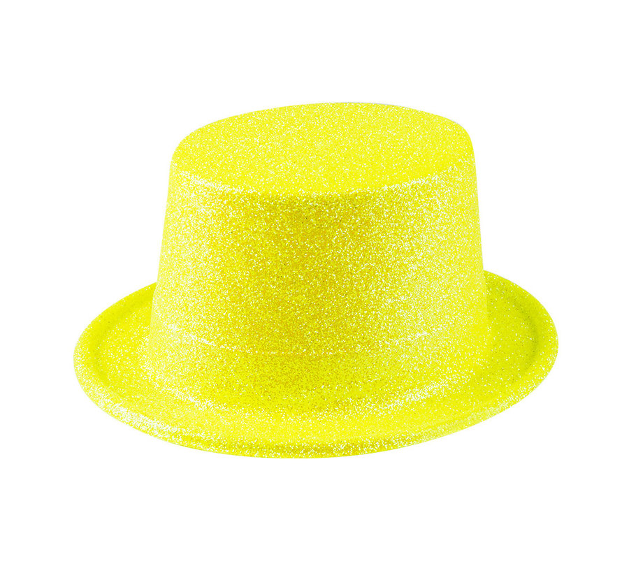Hoge glitter hoed geel