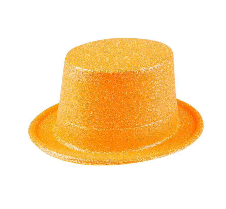 Hoge oranje glitter hoed