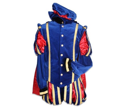 Piet fluweel blauw /zwart met cape