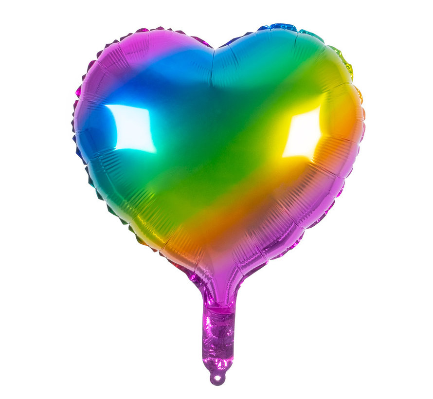folie ballon hart regenboog leeg  40 x 45 cm