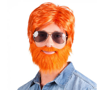 Pruik oranje met baard