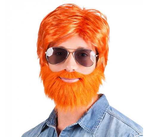 Pruik oranje met baard