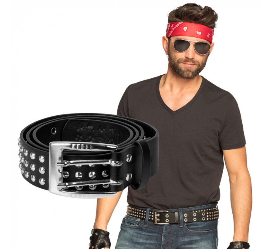 Heren Biker riem zwart met studs