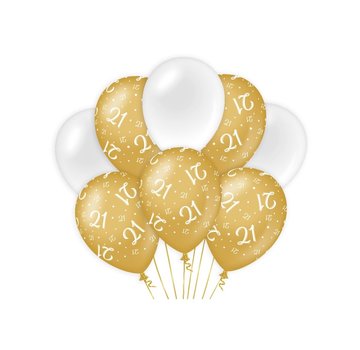 Ballonnen 21 jaar goudkleurig en wit