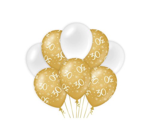 Verjaardag ballonnen 30 jaar goudkleurig en wit