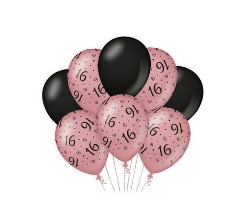 Verjaardag ballonnen 16 jaar roségoud en zwart