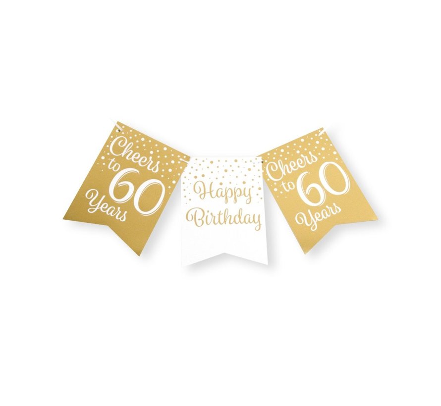 Verjaardag vlaggenlijn 60 jaar goudkleurig en wit