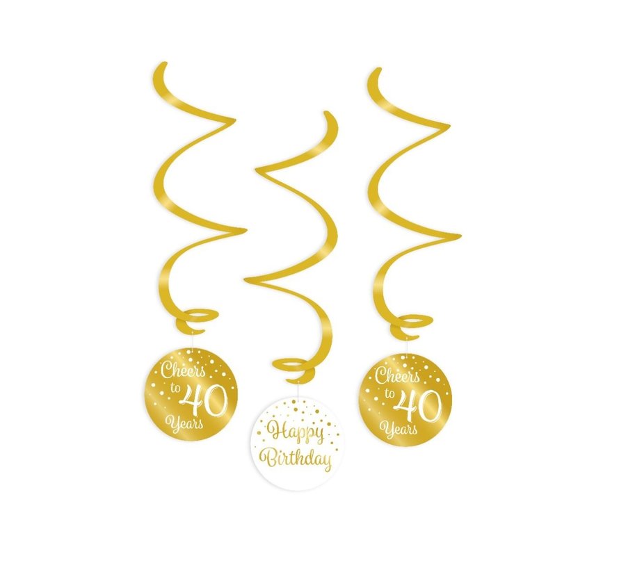Verjaardag swirl decoraties 40 jaar goudkleurig en wit