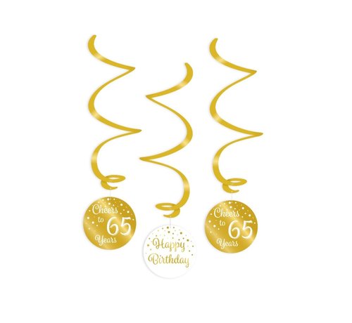 Verjaardag swirl decoraties 65 jaar goudkleurig en wit
