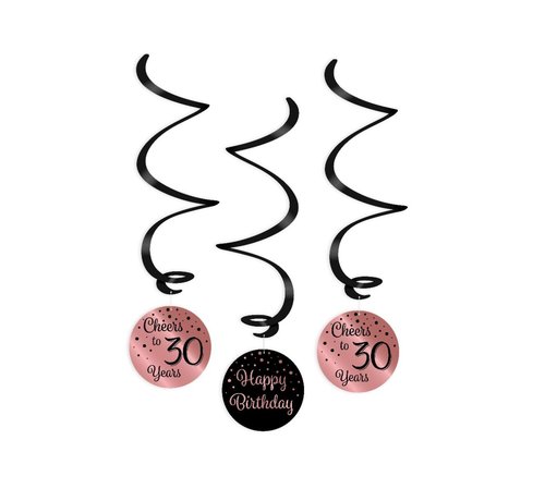 Verjaardag swirl decoraties 30 jaar roségoud en zwart