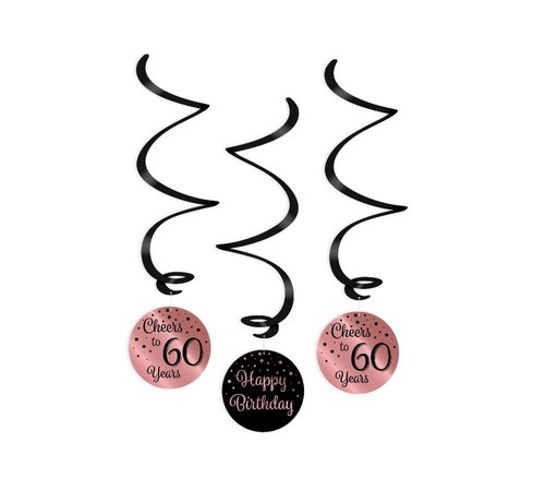 Verjaardag swirl decoraties 60 jaar roségoud en zwart
