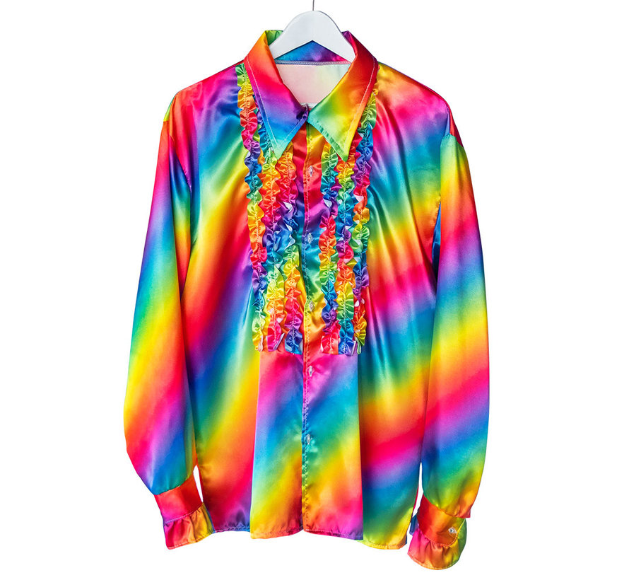 Heren regenboog shirt met roesjes