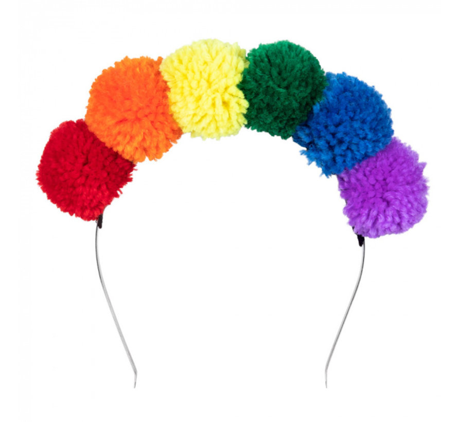 Dames regenboog pompon tiara