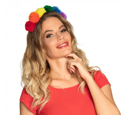 Dames regenboog pompon tiara