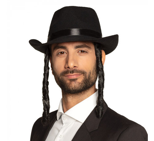 Zwarte Rabbijn hoed met vlechten