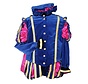 Luxe pietenpak blauw-roze met cape