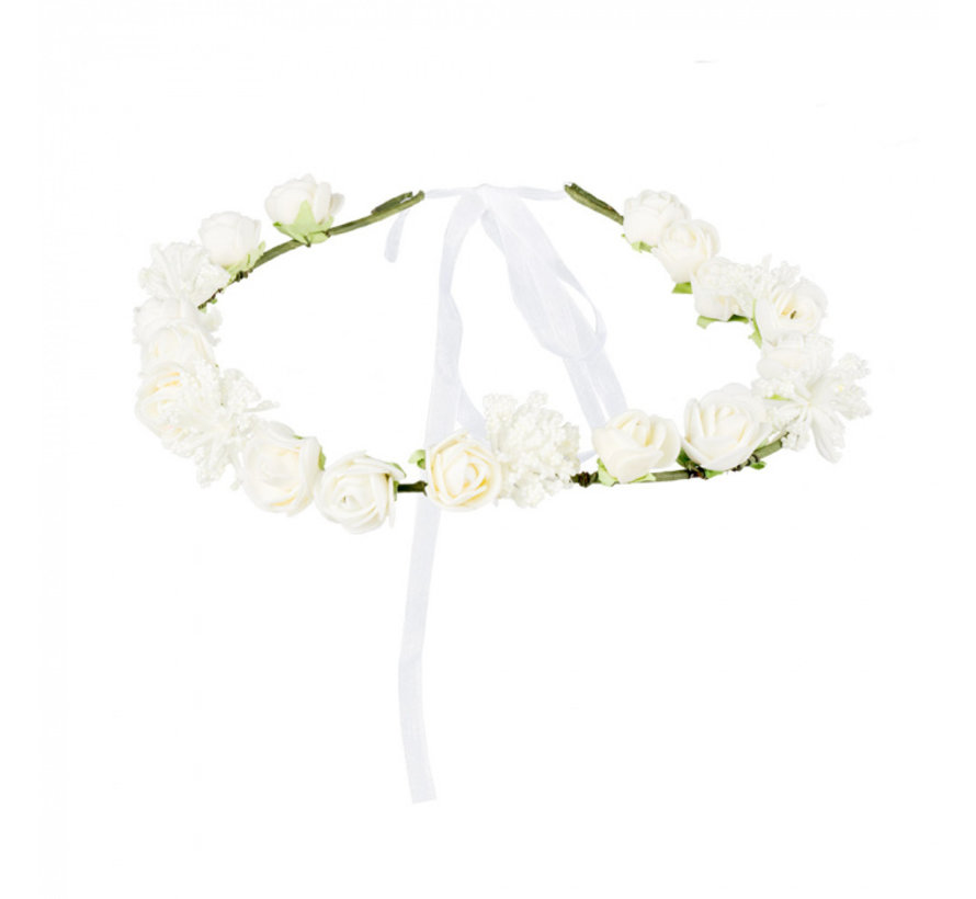 witte bloemenkrans haar ketting - Partycorner.nl