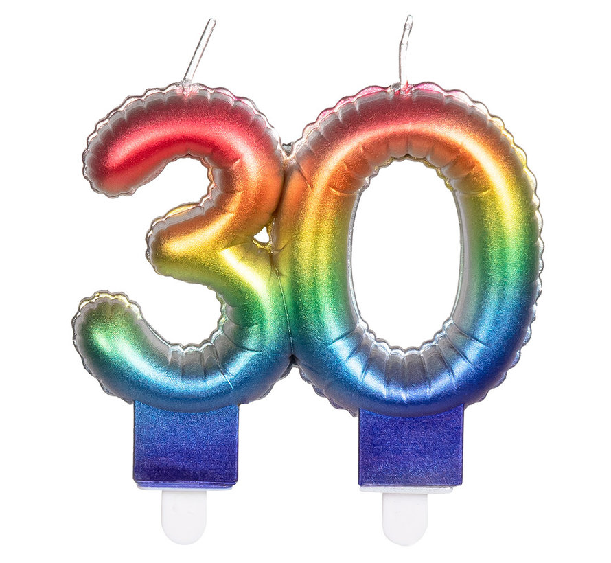 Kaars 30 jaar met regenboog kleuren