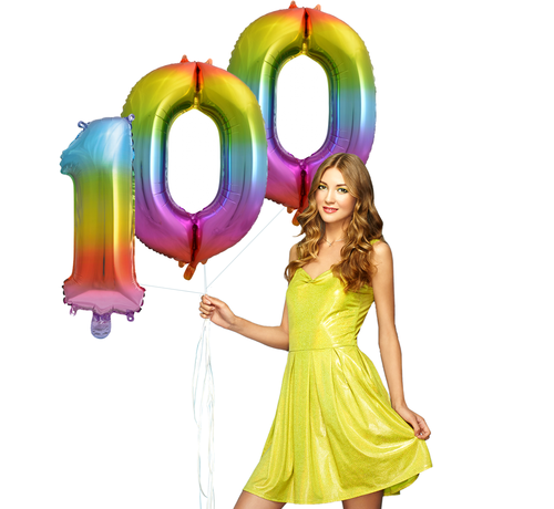 Regenboog ballon 100 gevuld - Partycorner.nl