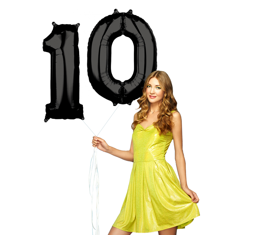 Zwarte cijfer 10 ( tien gevulde folie ballonnen -