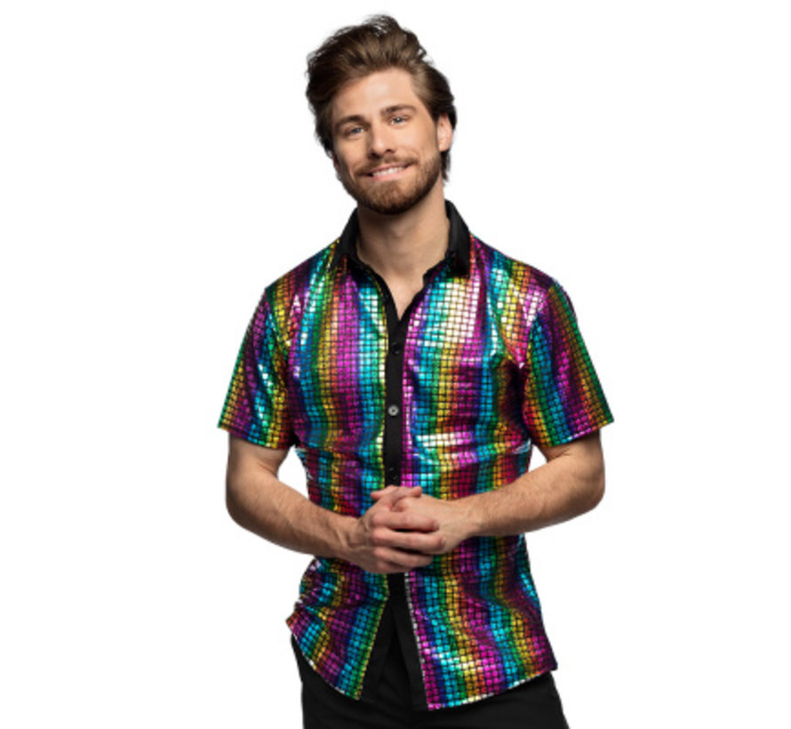 Regenboog Disco Shirt - heren