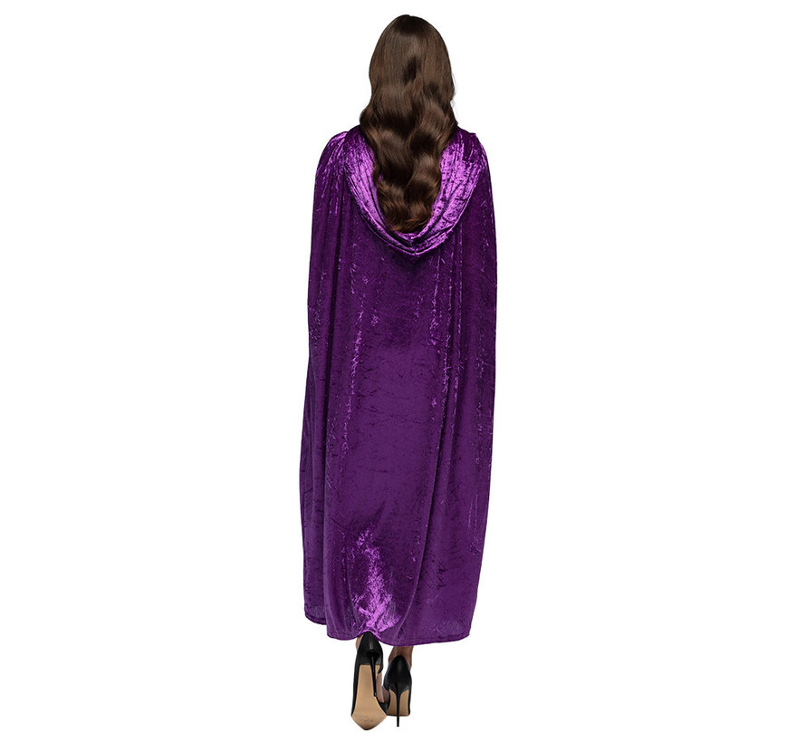 Lange paarse cape met capuchon