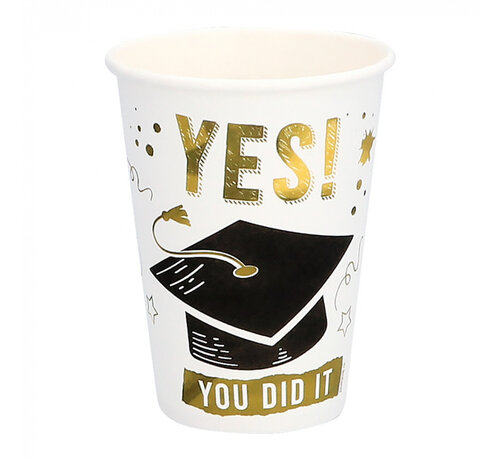 Set 8 papieren bekertjes geslaagd "YES! YOU DID IT"