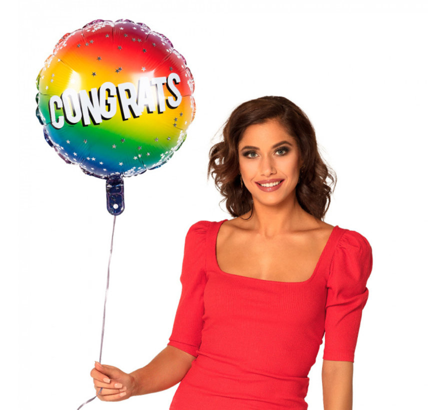 Ronde Folieballon 'Congrats' Regenboog kleuren