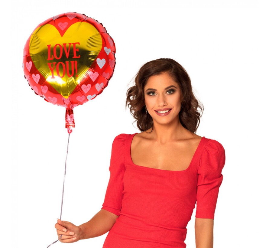 Folieballon "LOVE YOU!" met hartjes