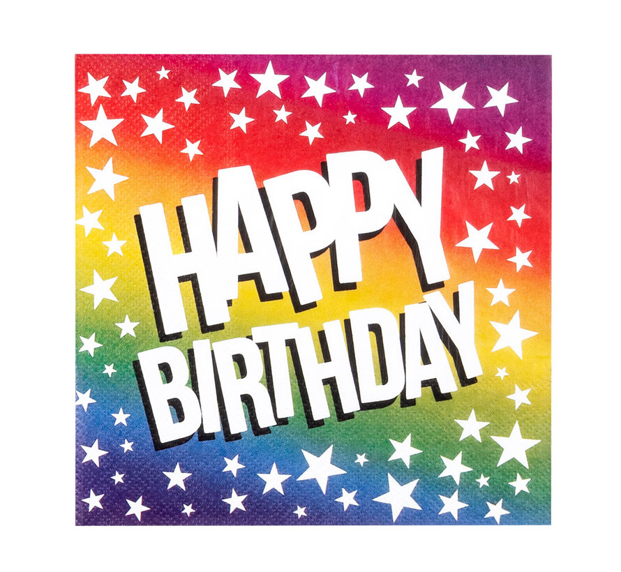 Happy Birthday Regenboog papieren servetten ' (33 x 33 cm)