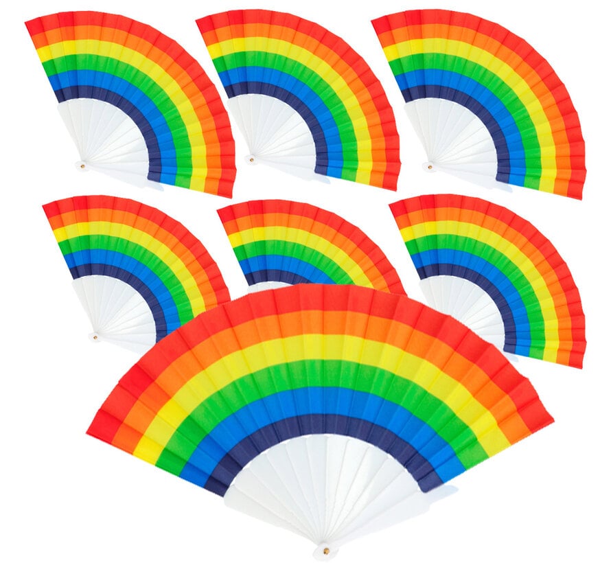 10x Spaanse hand waaiers regenboog/rainbow/pride vlag